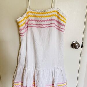 White Dress with Pink and Yellow Stripes